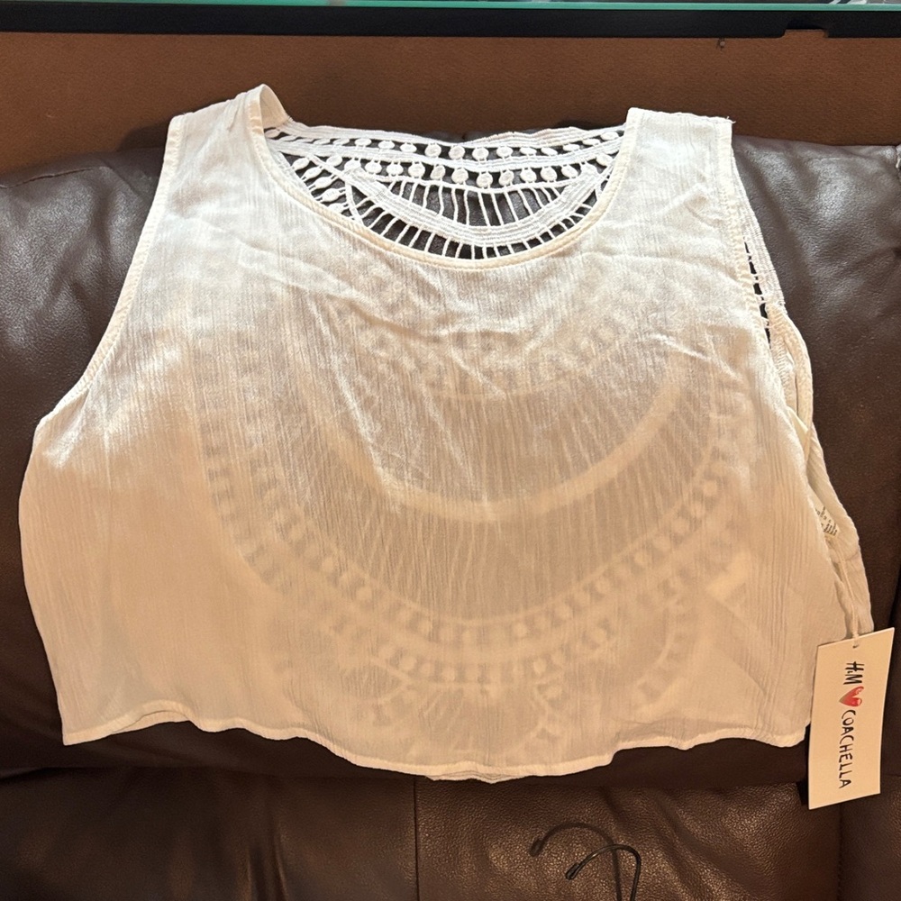 H&M White Crochet Detail Crop Top